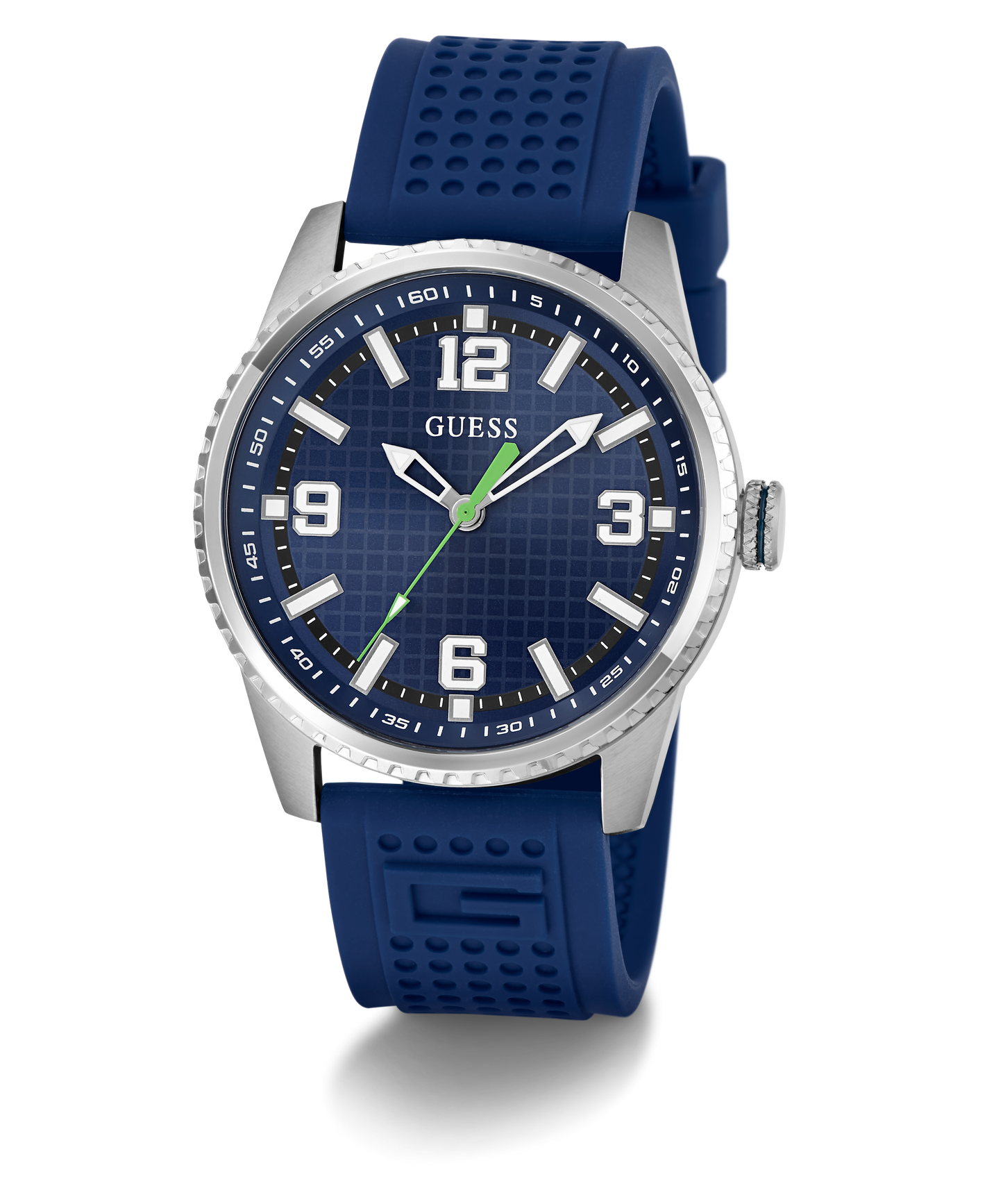 GUESS Mens Blue Silver Tone Analog Watch