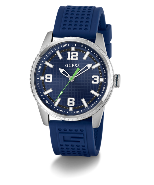 GUESS Mens Blue Silver Tone Analog Watch