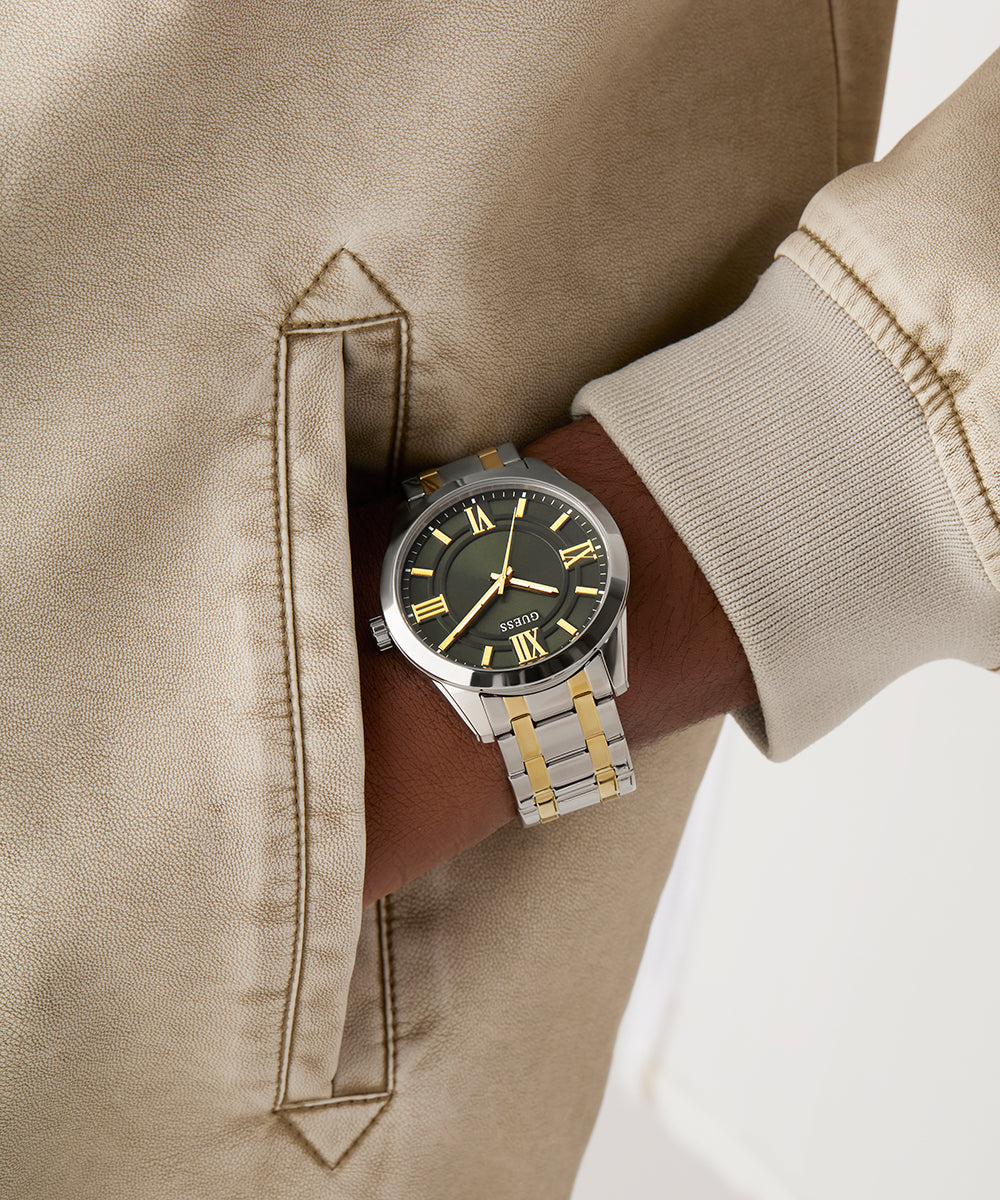 GUESS Mens 2-Tone Silver Tone Analog Watch