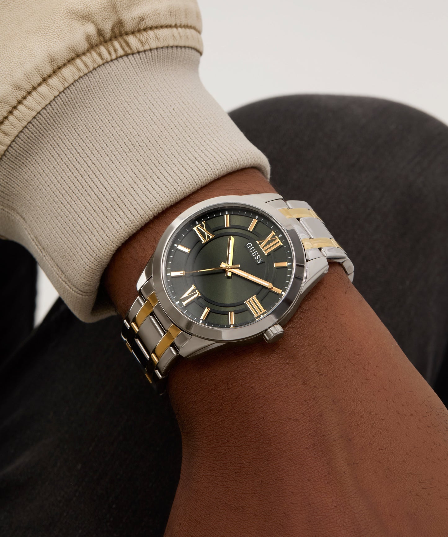 GUESS Mens 2-Tone Silver Tone Analog Watch