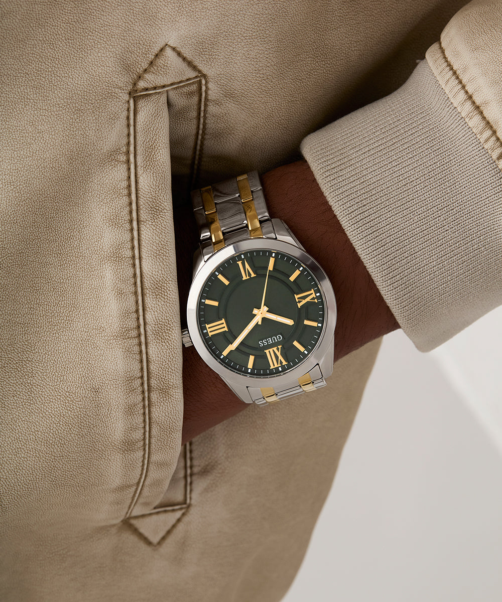 GUESS Mens 2-Tone Silver Tone Analog Watch