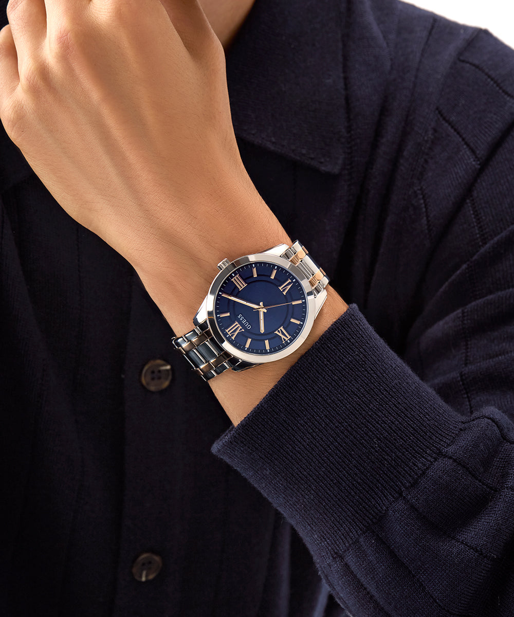 GUESS Mens 2-Tone Silver Tone Analog Watch