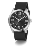 GUESS Mens Black Silver Tone Analog Watch