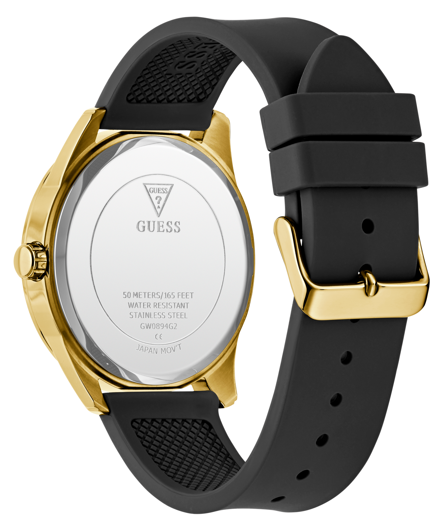 GUESS Mens Black Gold Tone Analog Watch