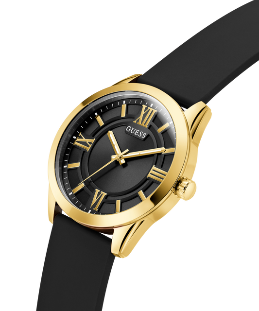 GUESS Mens Black Gold Tone Analog Watch