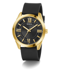 GUESS Mens Black Gold Tone Analog Watch