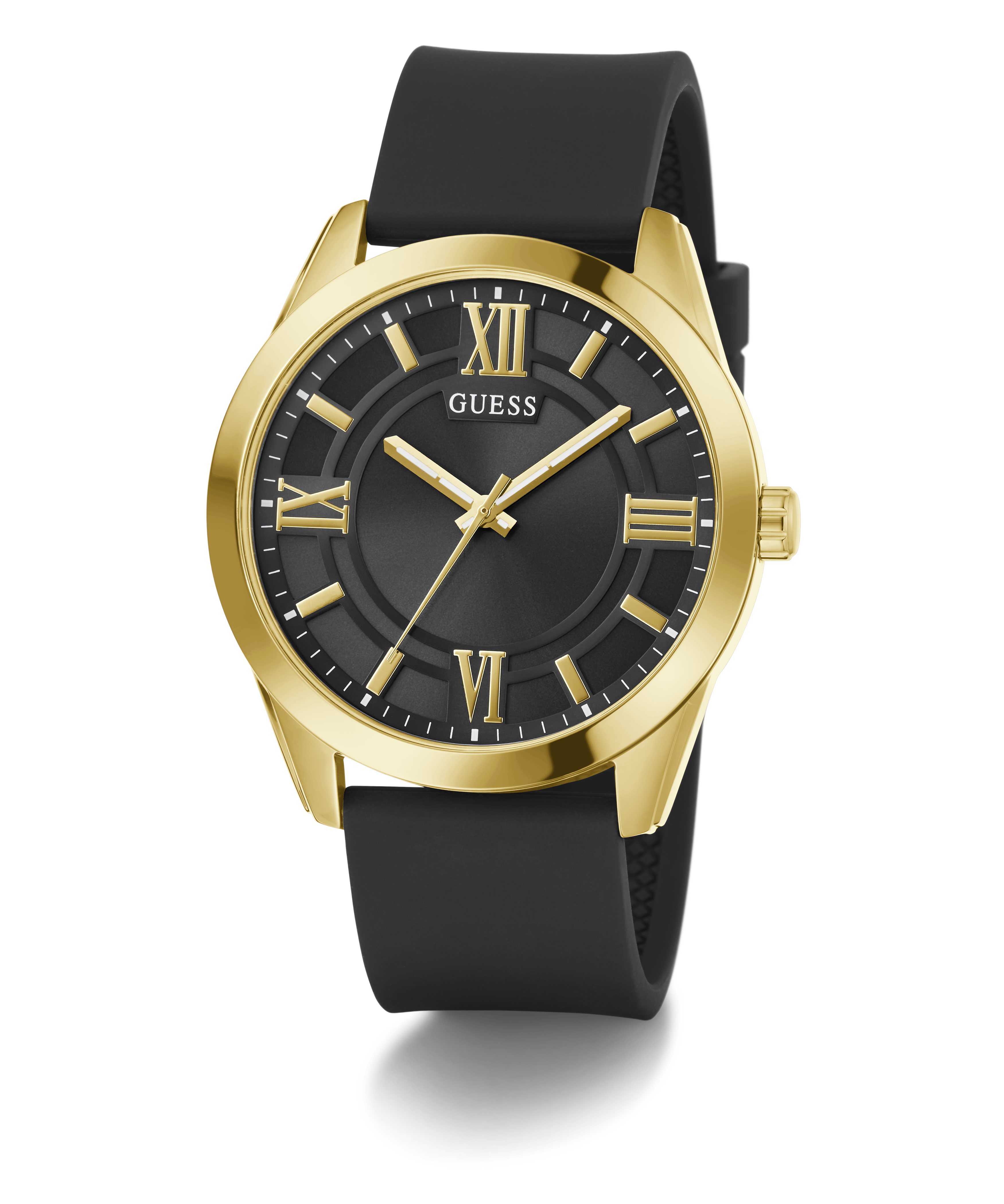 GUESS Mens Black Gold Tone Analog Watch