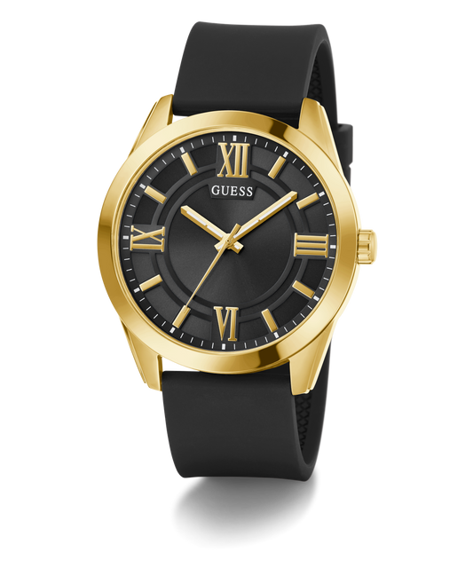 GUESS Mens Black Gold Tone Analog Watch