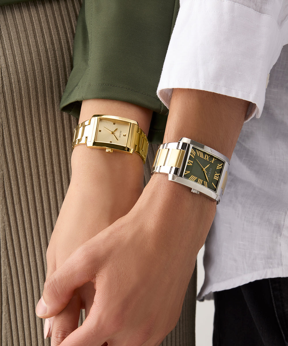 GUESS Mens 2-Tone Silver Tone Analog Watch