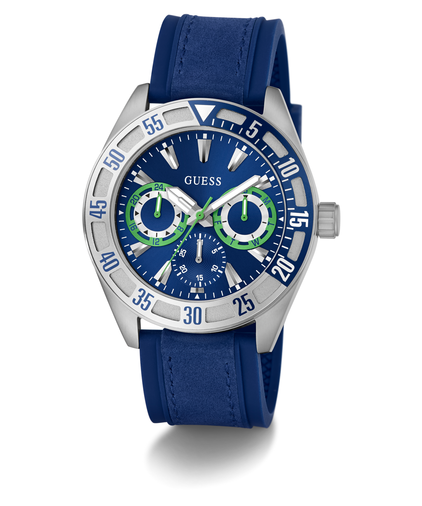 GUESS Mens Blue Silver Tone Multi-function Watch