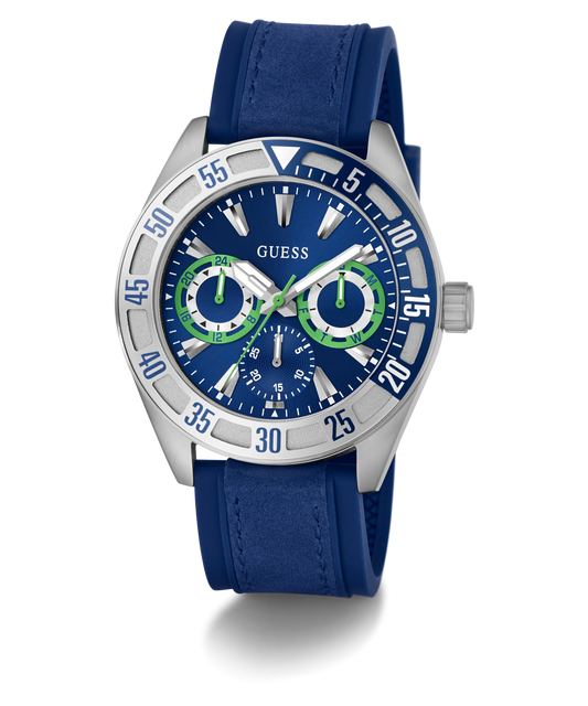 GUESS Mens Blue Silver Tone Multi-function Watch