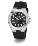 GUESS Mens Black Silver Tone Analog Watch