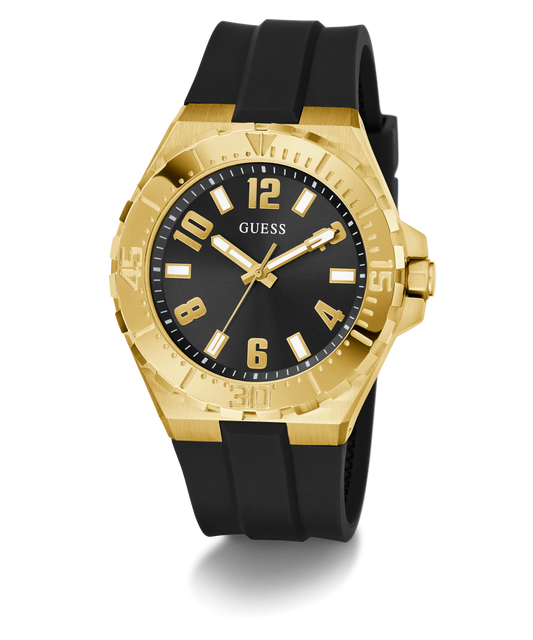 GUESS Mens Black Gold Tone Analog Watch