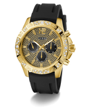 GUESS Mens Black Gold Tone Multi-function Watch