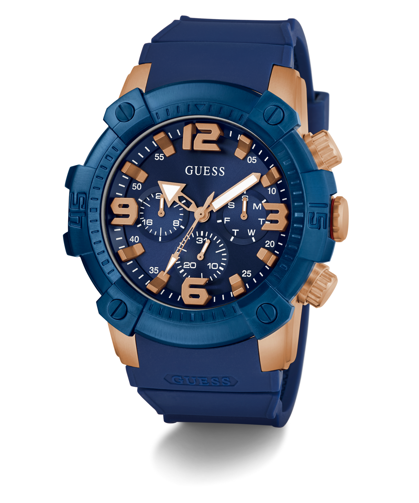 GUESS Mens Blue 2-Tone Multi-function Watch