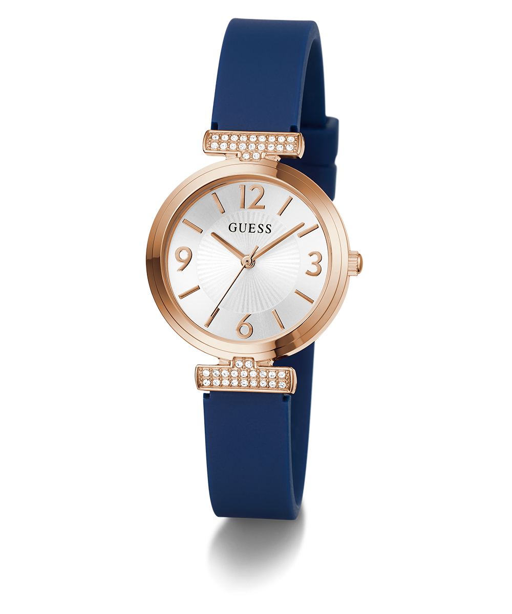 GUESS Ladies Blue Rose Gold Tone Analog Watch