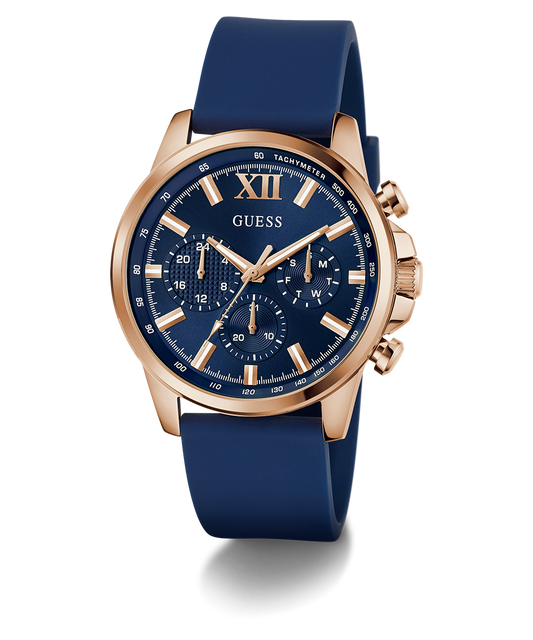 GUESS Mens Blue Rose Gold Tone Multi-function Watch