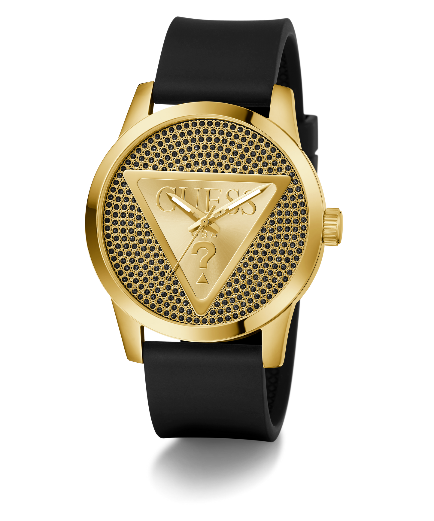 GUESS Mens Black Gold Tone Analog Watch