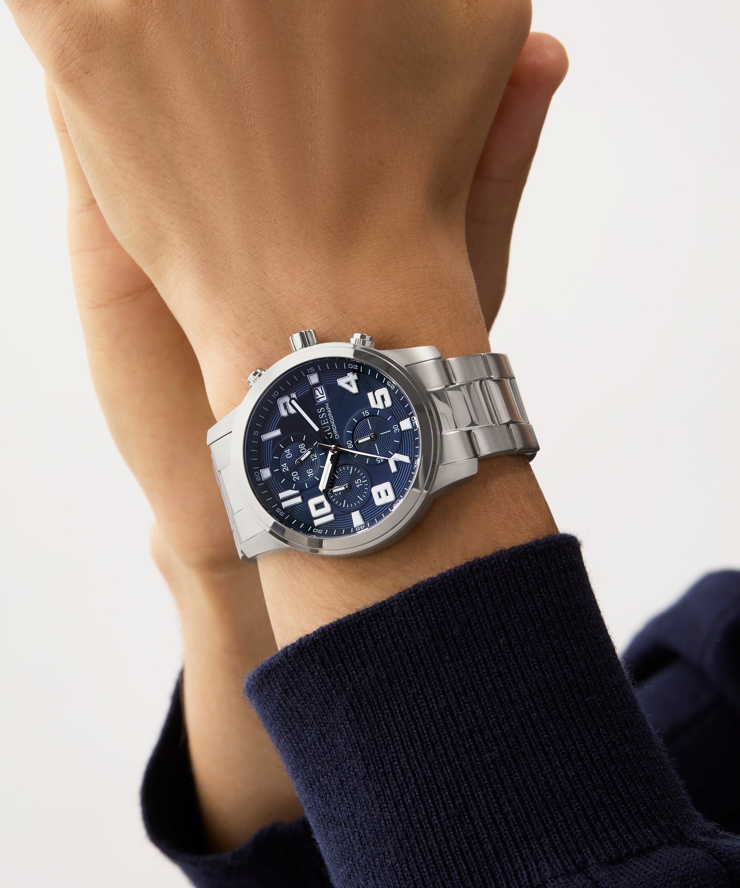 GUESS Mens Silver Tone Chronograph Watch