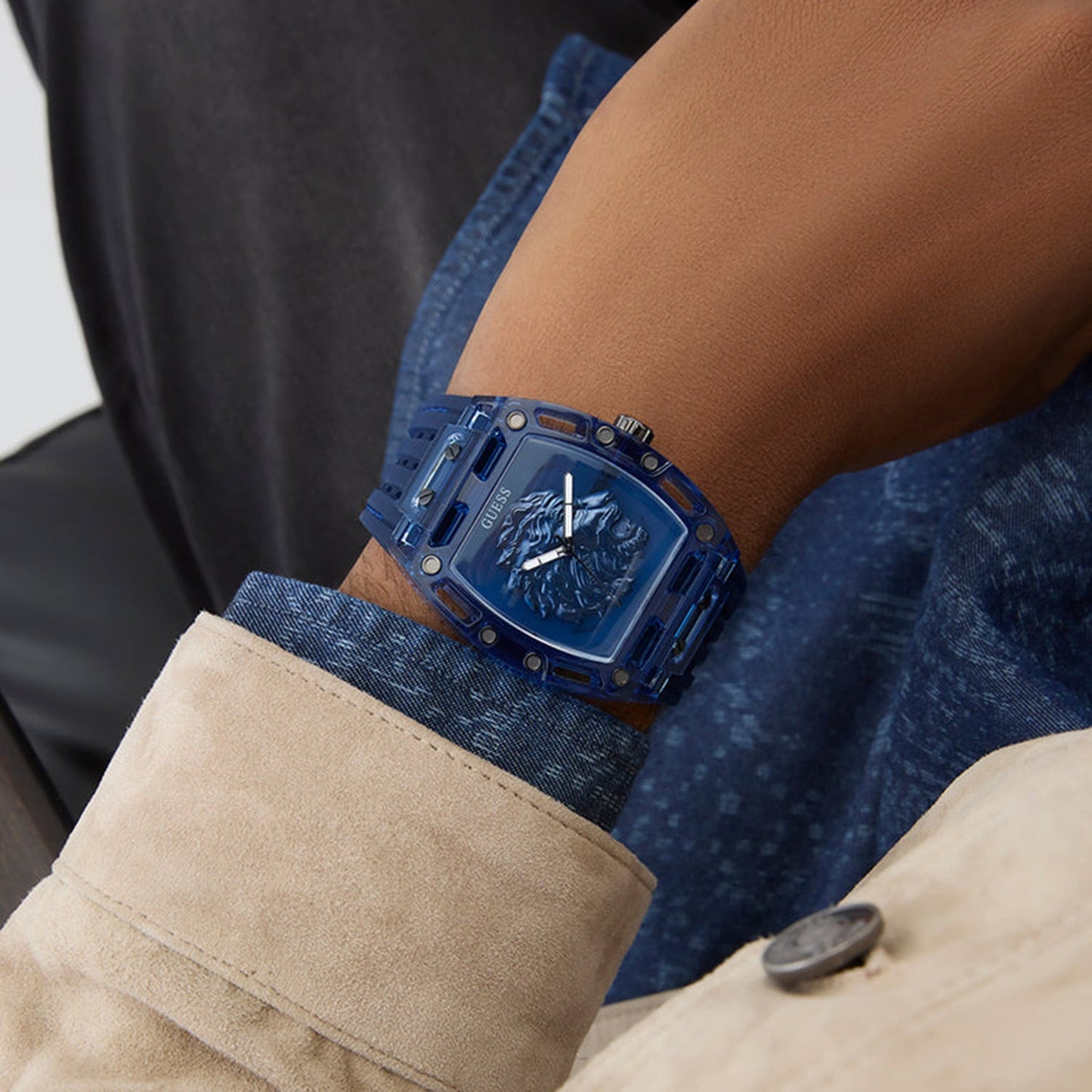 Men Quartz Blue Dial Analog Silicone Watch GW0959G1