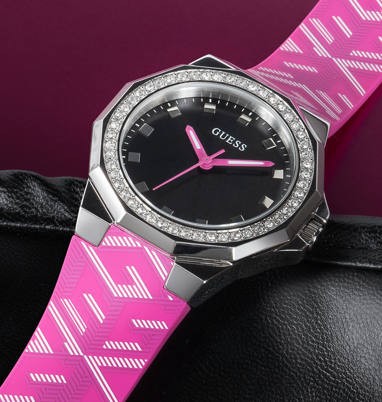 GUESS Ladies Pink Silver Tone Analog Watch