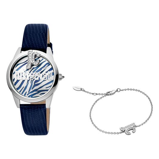 Logomania SET Leather Blue Silver Zebra Zircons