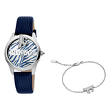Logomania SET Leather Blue Silver Zebra Zircons