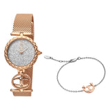 SET With Bracelet Steel Rose Gold Glitter