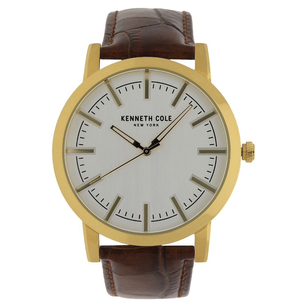 Kenneth Cole Quartz Analog Silver Dial Leather Strap Watch for Men-KC10015033MNJ