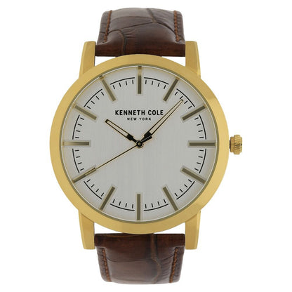 Kenneth Cole Quartz Analog Silver Dial Leather Strap Watch for Men-KC10015033MNJ