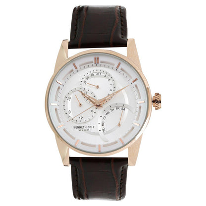 Kenneth Cole Quartz Multifunction Silver Dial Leather Strap Watch for Men-NCKC10020815MN