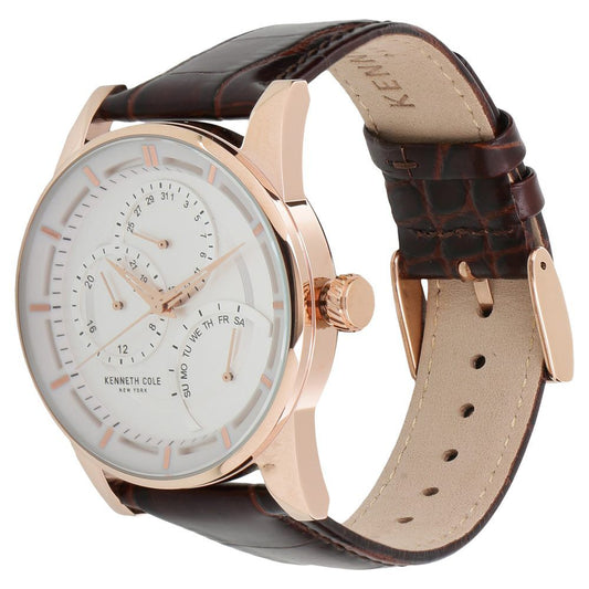 Kenneth Cole Quartz Multifunction Silver Dial Leather Strap Watch for Men-NCKC10020815MN