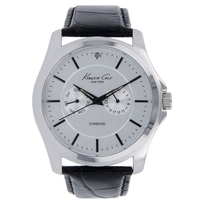 Kenneth Cole Quartz Multifunction Silver Dial Leather Strap Watch for Men-KC10022310MNJ