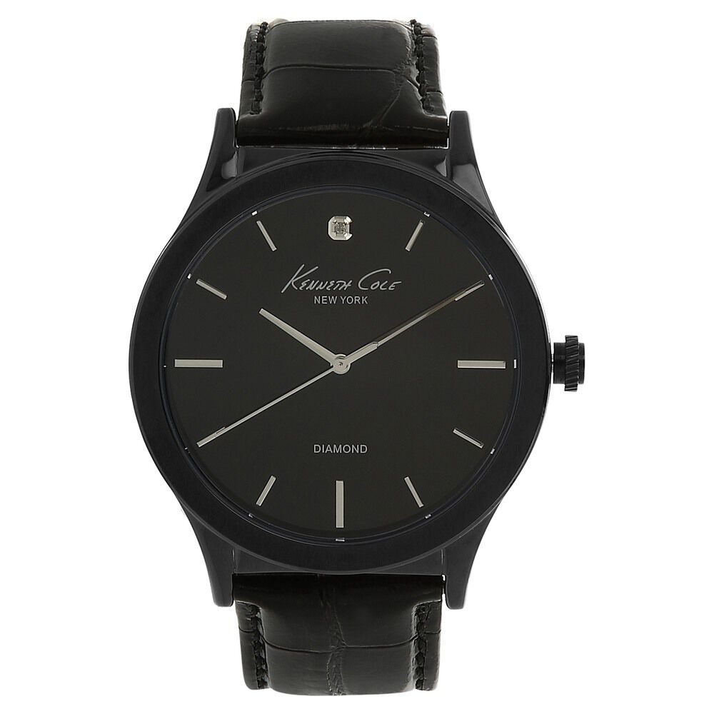 Kenneth Cole Quartz Analog Black Dial Leather Strap Watch for Men-KC10024367MNJ