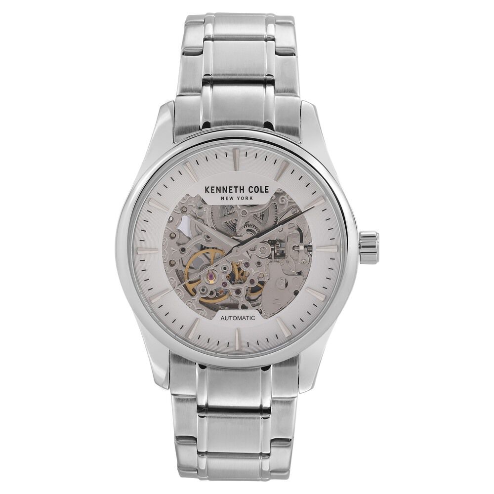 Kenneth Cole Automatic Silver Dial Stainless Steel Strap Watch for Men-NCKC10027200MN
