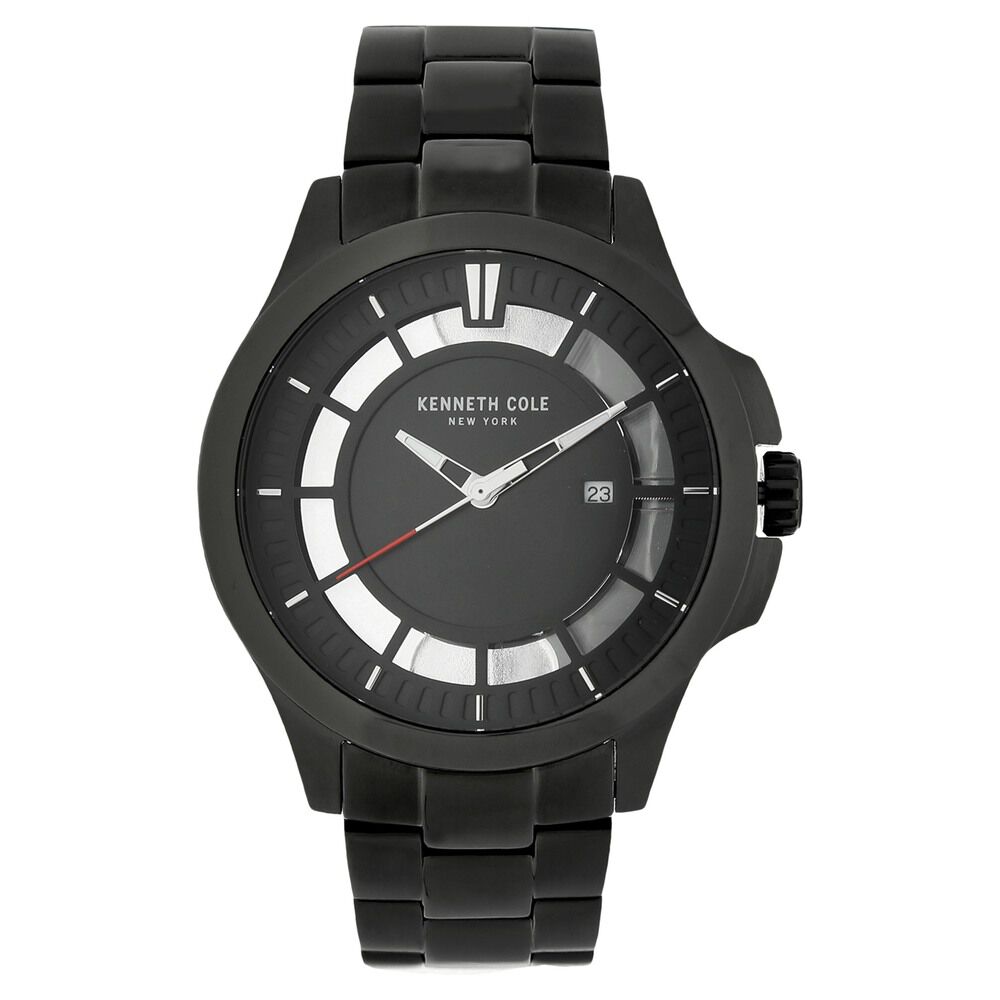 Kenneth Cole Quartz Analog with Date Black Dial Stainless Steel Strap Watch for Men-NCKC10027462MN