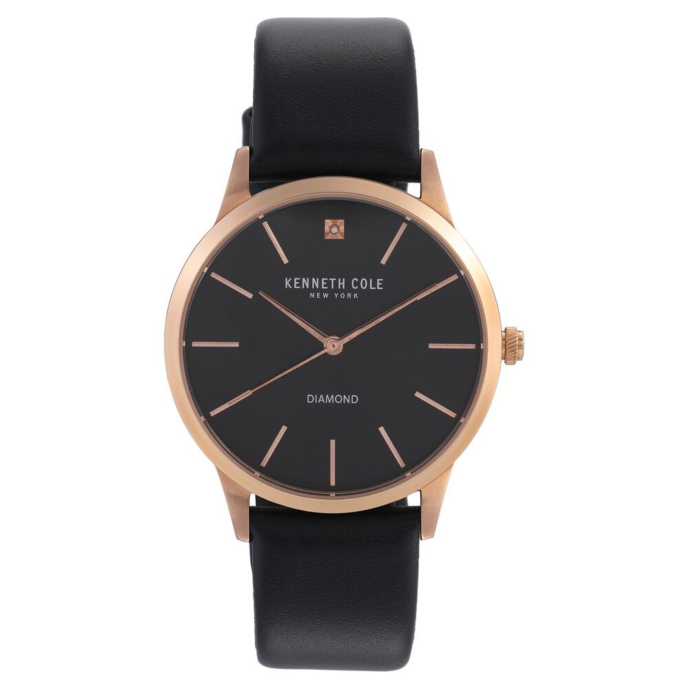 Kenneth Cole Quartz Analog Black Dial Leather Strap Watch for Men-KC10031278MNJ