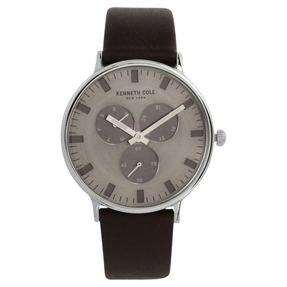 Kenneth Cole Quartz Multifunction Grey Dial Leather Strap Watch for Men-NCKC14946001MN