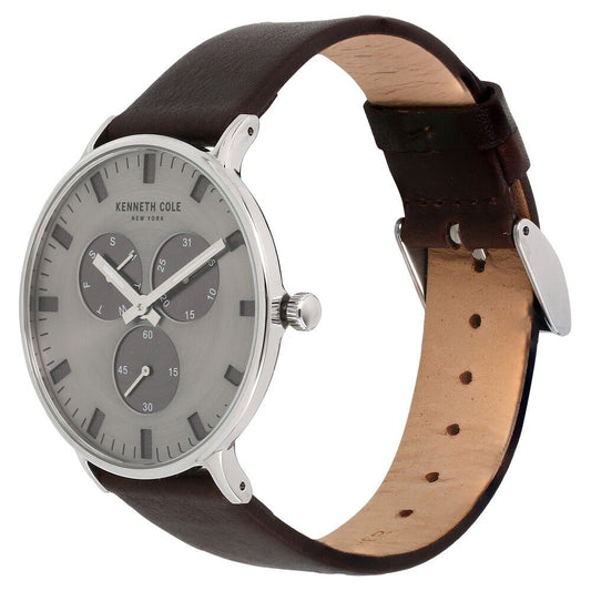 Kenneth Cole Quartz Multifunction Grey Dial Leather Strap Watch for Men-NCKC14946001MN