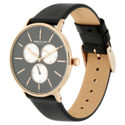 Kenneth Cole Quartz Multifunction Black Dial Leather Strap Watch for Men-KC14946006MN