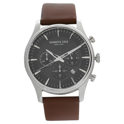 Kenneth Cole Quartz Multifunction Black Dial Leather Strap Watch for Men-NCKC15106002MN
