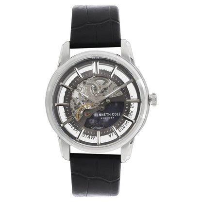 Kenneth Cole Automatic Grey Dial Leather Strap Watch for Men-NCKC15116001MN