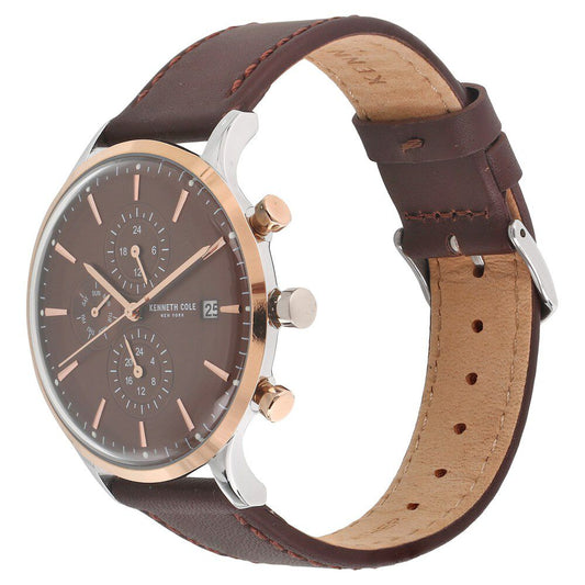 Kenneth Cole Quartz Multifunction Brown Dial Leather Strap Watch for Men-NCKC15181005MN