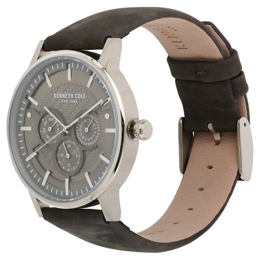 Kenneth Cole Quartz Multifunction Grey Dial Leather Strap Watch for Men-NCKC15203002MN