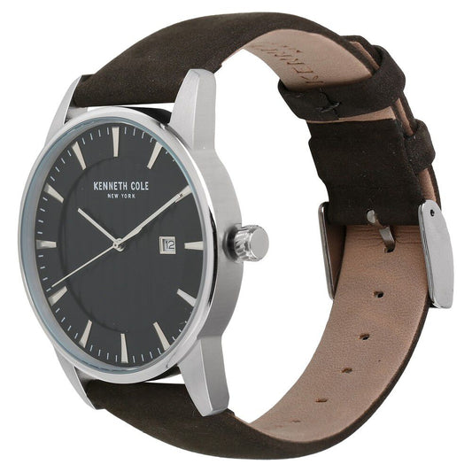 Kenneth Cole Quartz Analog with Date Black Dial Leather Strap Watch for Men-KC15204002MN