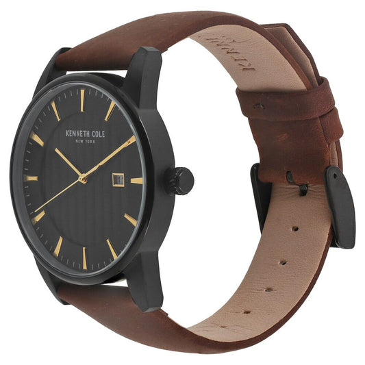 Kenneth Cole Quartz Analog with Date Black Dial Leather Strap Watch for Men-KC15204003MN