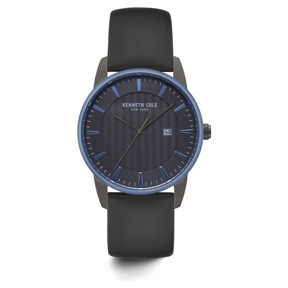Kenneth Cole Quartz Analog with Date Grey Dial Leather Strap Watch for Men-NCKC15204004MN