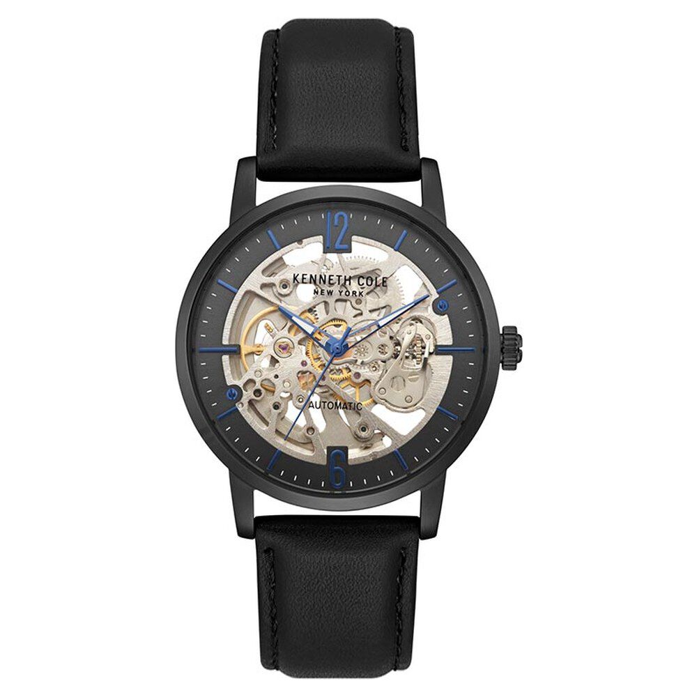 Kenneth Cole Automatic Black Dial Leather Strap Watch for Men-NCKC50054002MN