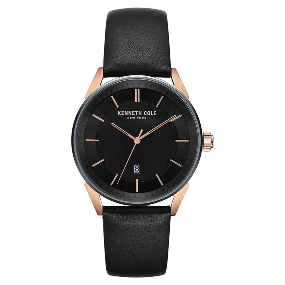 Kenneth Cole Quartz Analog with Date Grey Dial Leather Strap Watch for Men-NCKC50190004MN