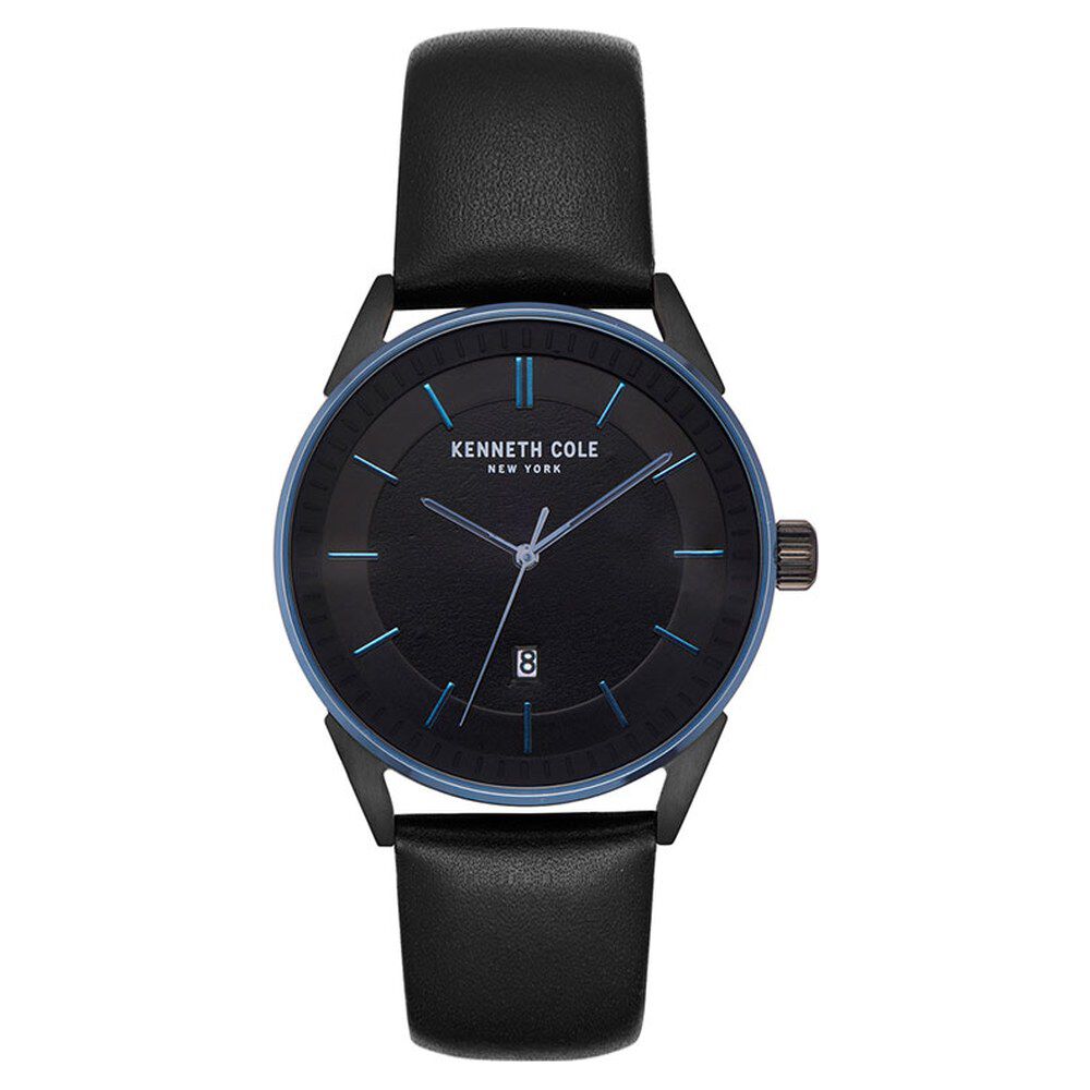 Kenneth Cole Quartz Analog with Date Black Dial Leather Strap Watch for Men-NCKC50190005MN